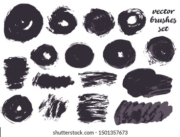 Vector illustration. Collection of paint, ink brush strokes, brushes, blots, grungy. Dirty design elements