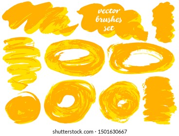 Vector illustration. Collection of paint, ink brush strokes, brushes, blots, grungy. Dirty design elements