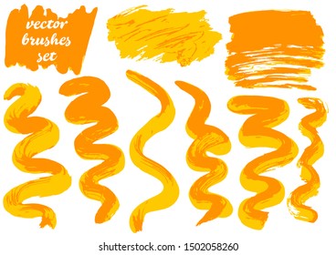Vector illustration. Collection of paint, ink brush strokes, brushes, blots, grungy. Dirty design elements