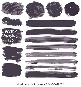 Vector illustration. Collection of paint, ink brush strokes, brushes, blots, grungy. Dirty design elements