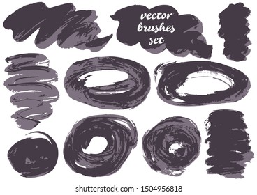 Vector illustration. Collection of paint, ink brush strokes, brushes, blots, grungy. Dirty design elements