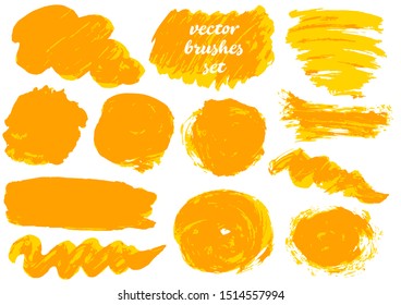 Vector illustration. Collection of paint, ink brush strokes, brushes, blots, grungy. Dirty design elements