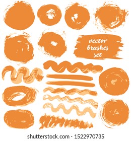 Vector illustration. Collection of paint, ink brush strokes, brushes, blots, grungy. Dirty design elements