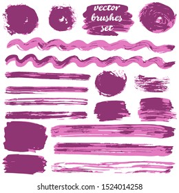 Vector illustration. Collection of paint, ink brush strokes, brushes, blots, grungy. Dirty design elements