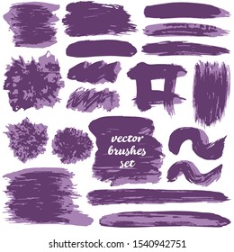 Vector illustration. Collection of paint, ink brush strokes, brushes, blots, grungy. Dirty design elements