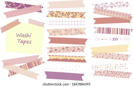 Vector illustration. Collection of patterned washi tapes. Pastel autumn colors.