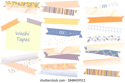 Vector illustration. Collection of patterned washi tapes. Pastel autumn colors.