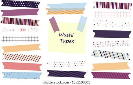 Vector illustration. Collection of patterned washi tapes.