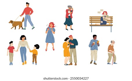 Ilustración vectorial de una colección de actividades de personas con un concepto de diseño sencillo y elegante