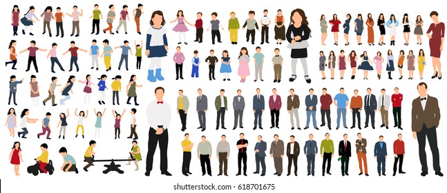 Vector illustration of a collection of people flat style, isometric people women, man, children