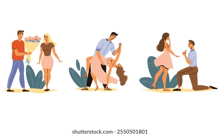 vector illustration collection of people in love with sketch and elegant design concept