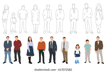 Vector illustration, collection of people and outlines of people