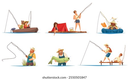 vector illustration of collection people who like fishing with a flat and elegant design concept