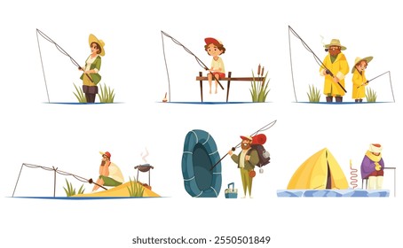 vector illustration of collection people who like fishing with a flat and elegant design concept