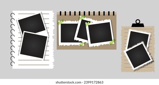 Vector illustration Collection Photo booth picture frames. Vintage white empty, instant photos and photographs strips Great for decorating banners or social media as old style photo templates