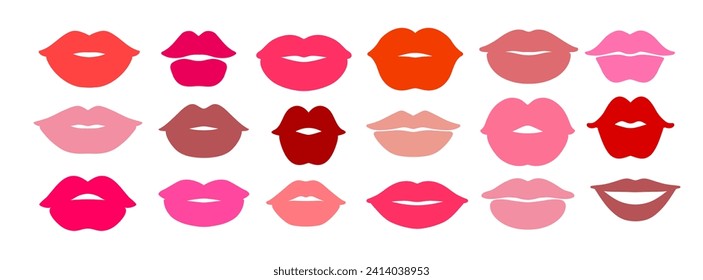 Colección de ilustraciones vectoriales de los labios rosados y rojos aislados