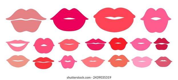 Vector illustration collection of pink and red lips isolated doodles