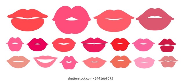 Vector illustration collection of pink and red lips isolated doodles