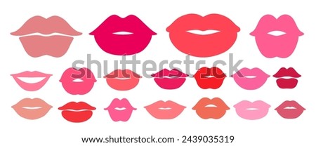 Vector illustration collection of pink and red lips isolated doodles