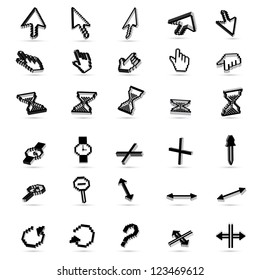 vector illustration of collection of pixel cursor pointer