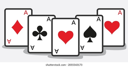 Vector illustration collection of playing cards laid on a shadowed floor gray back