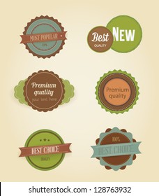 Vector illustration. Collection of Premium Quality and Guarantee Labels. Collection of Labels and vector element with retro vintage styled design. Set of retro ribbons and labels.