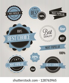Vector illustration. Collection of Premium Quality and Guarantee Labels. Collection of Labels and vector element with retro vintage styled design. Set of retro ribbons and labels.