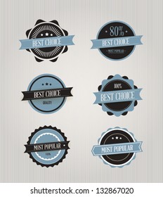 Vector illustration. Collection of Premium Quality and Guarantee Labels. Collection of Labels and vector element with retro vintage styled design. Set of retro ribbons and labels.