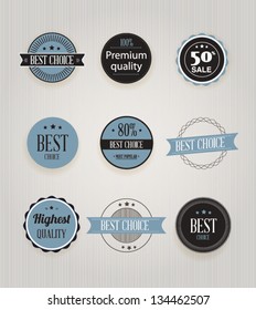 Vector illustration. Collection of Premium Quality and Guarantee Labels. Collection of Labels and vector element with retro vintage styled design. Set of retro ribbons and labels.