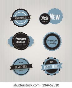Vector illustration. Collection of Premium Quality and Guarantee Labels. Collection of Labels and vector element with retro vintage styled design. Set of retro ribbons and labels.