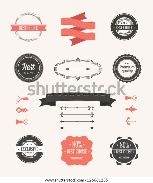 Vector\
illustration. Collection of Premium Quality and Guarantee Labels.\
Collection of Labels and vector element with retro vintage styled\
design. Set of retro ribbons and\
labels.
