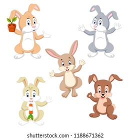 vector illustration of the collection of the rabbits in the different color and possing