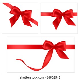 Vector illustration. Collection of red gift bows with ribbons.