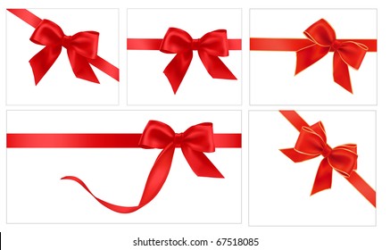 Vector illustration. Collection of red gift bows with ribbons