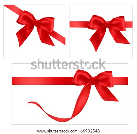 Vector illustration. Collection of red gift bows with ribbons.