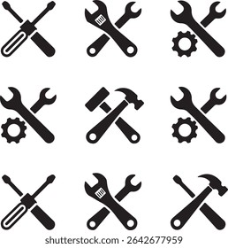 Vector illustration collection of repair tools including screwdrivers wrenches and hammers