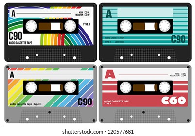 Vector Illustration - Collection of Retro Audio Cassette Tapes Isolated on White Background