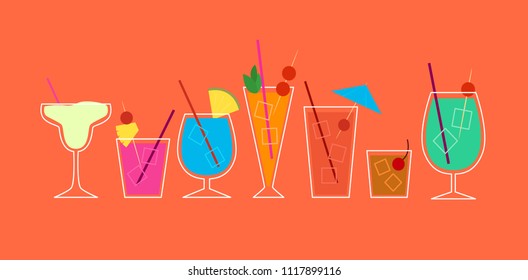 Vector illustration of a collection of retro cocktails