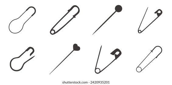 Vector illustration of Collection of safety pin icons.