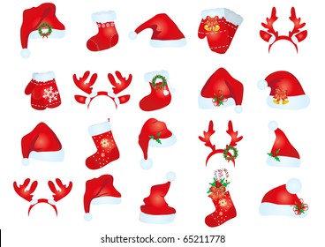 Vector illustration of collection of santa claus hats in different variants