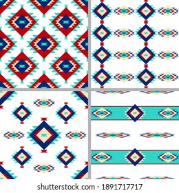 Vector illustration collection of Santa Fe style geometric seamless pattern 