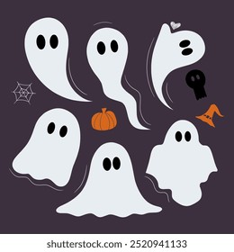 vector illustration of a collection of scary ghosts. images produced without the use of any form of AI software