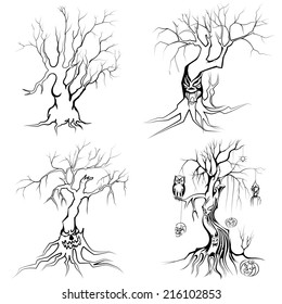 vector illustration of collection of scary Halloween tree