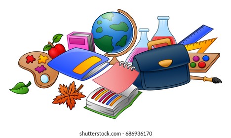 Vector illustration of Collection of school supplies