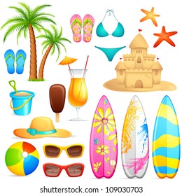 vector illustration of collection of sea beach object