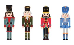 Vector Illustration Collection Set Christmas Nutcracker Toy Soldier Traditional Figurine Isolated On White Background