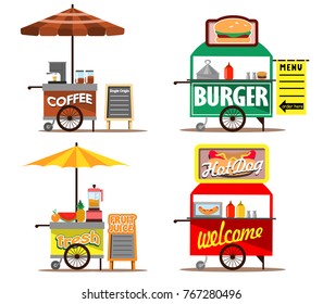 Vector illustration collection set of food street vendors