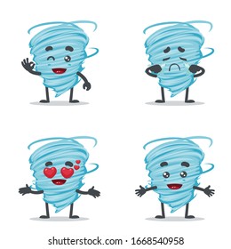 vector illustration collection set of mascot or tornado character with expression theme