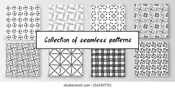 Vector illustration collection set seamless abstract geometric pattern black and white hand-drawn
