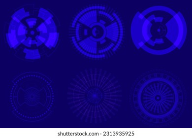 Vector and illustration. Collection, set technology, circle and curve and geometric design. dark blue background.